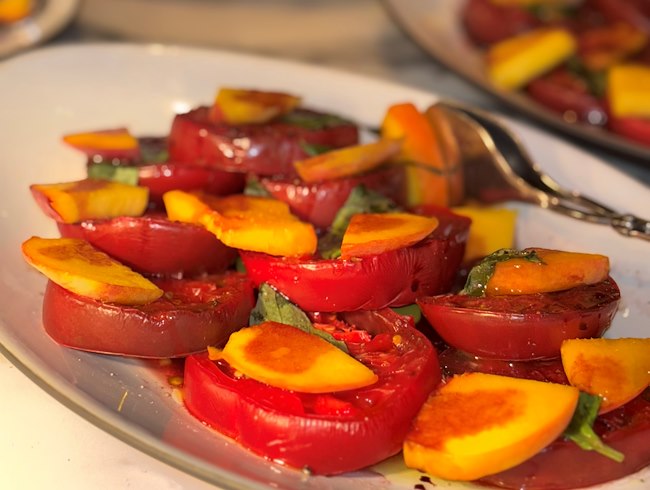 Earth to Table Dinner tomato and peach salad